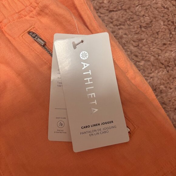 NWT ATHLETA Cabo Linen Jogger Pants Women's Size 14 Peach 530642 Soft Cozy Warm - Picture 4 of 9
